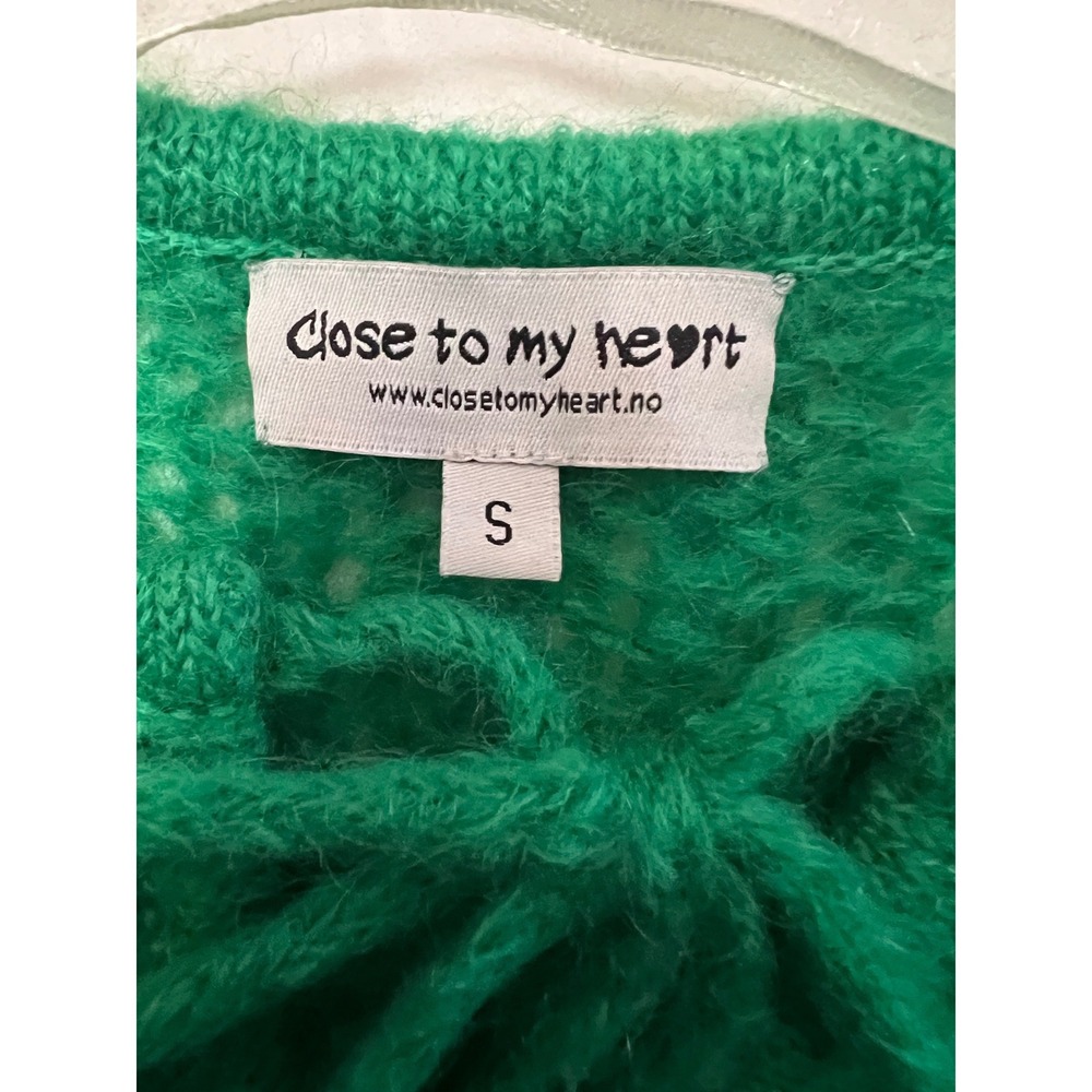 Close to my heart Green Mohair Wool Blend Tie Neck Sweater Small Made in Nepal - Picture 2 of 8